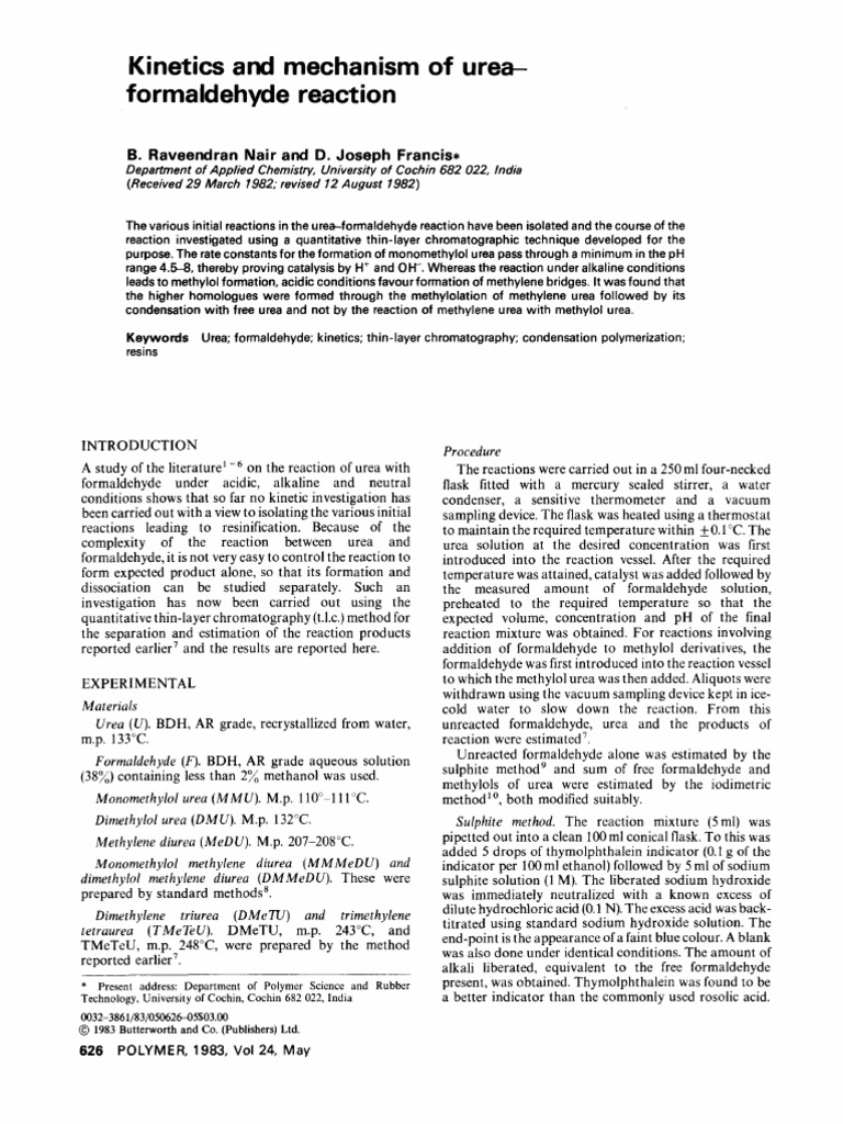 and Mechanism of Urea Formaldehyde PDF Urea Chemical Reactions
