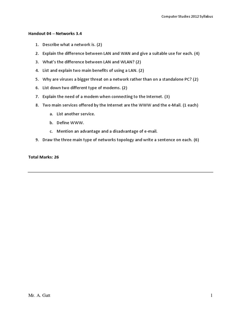 Computer Studies: Networks Syllabus 2012 | PDF | Computers | Technology ...
