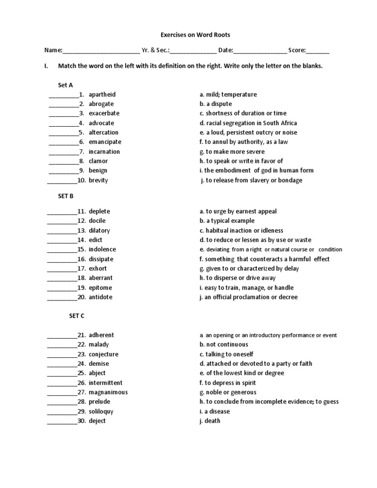 Word Roots Exercises and Definitions | PDF
