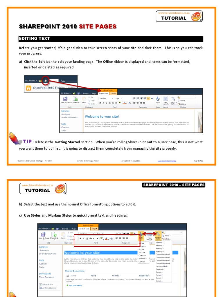 Sharepoint 2010: Site Pages | PDF | Hyperlink | Share Point