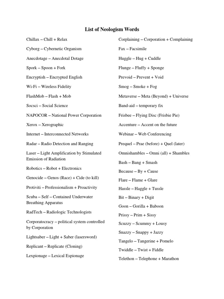 List of Neologism Words1 | PDF | Linguistics