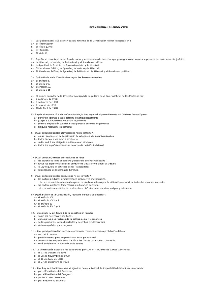 EXAMEN FINAL GUARDIA CIVIL | Cortes Generales | Presidentes de los