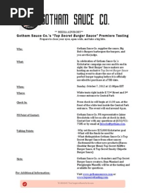 Gotham Sauce- Media Advisory