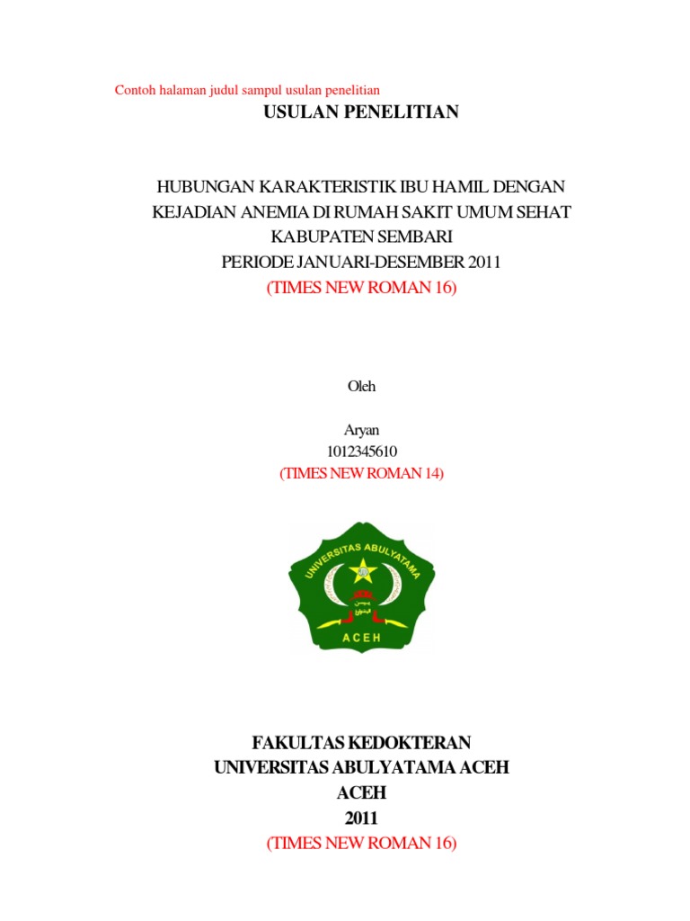 Contoh Halaman Judul Sampul Usulan Penelitian