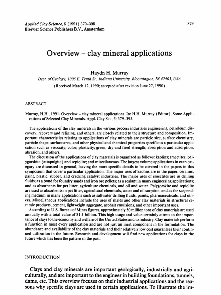Overview - Clay Mineral Applications: Haydn H. Murray | PDF | Soil | Clay