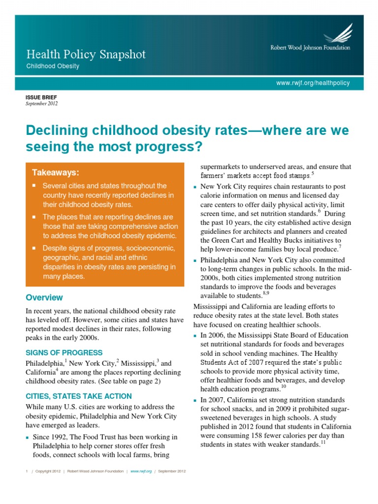 Progress in Childhood Obesity Rates | PDF | Obesity | Childhood Obesity
