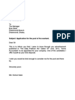 Subject: Application For The Post of Accountant