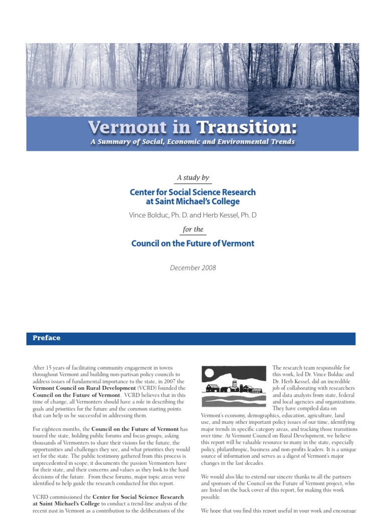 Vermont in Transition Social, Economic and Environmental Trends PDF