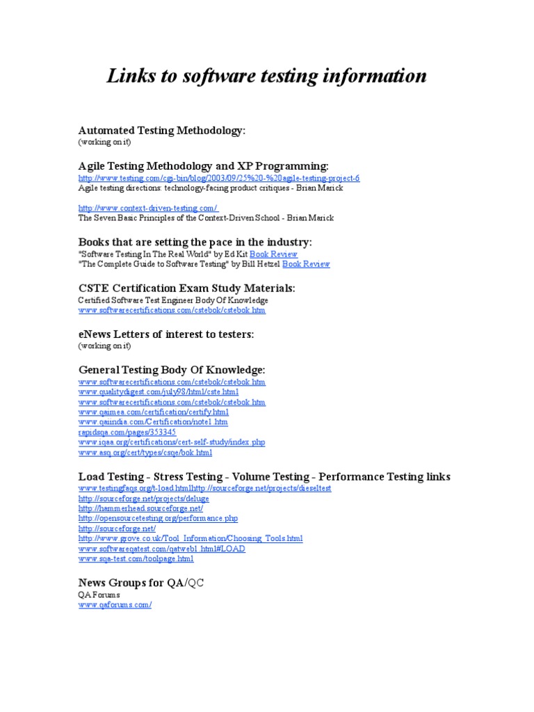 Links To Software Testing Info | PDF