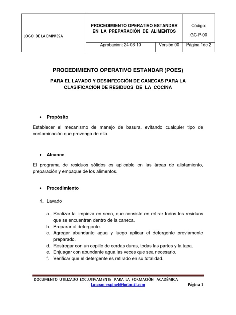 Ejemplo de POES (GC-P-003 Lavado) | PDF