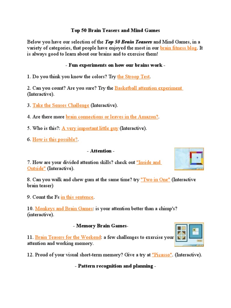 Top 50 Brain Teasers and Games | PDF | Attention | Memory