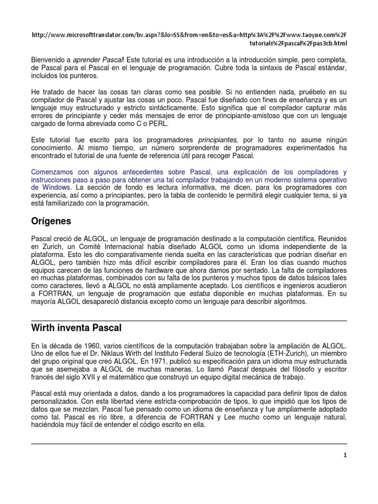 Introducción al Lenguaje Pascal | PDF | Compilador | Lenguaje de ...