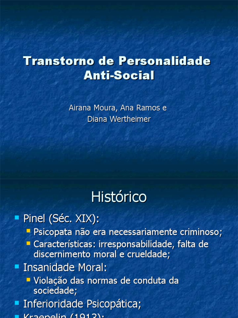 Transtorno de Personalidade Antissocial | PDF | Psicopatia | Transtorno ...