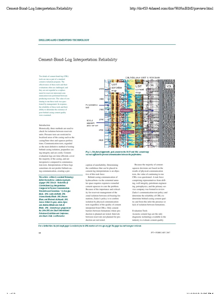 Cement Bond Log Reliability Analysis | PDF | Confidence Interval ...