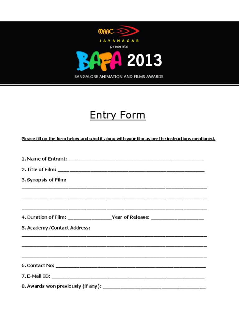 BAFA Entry Form | PDF
