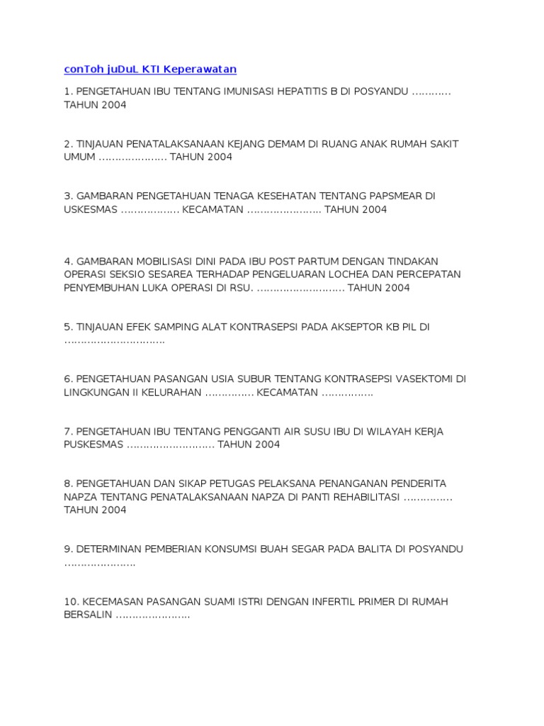 Contoh Judul Kti Keperawatan