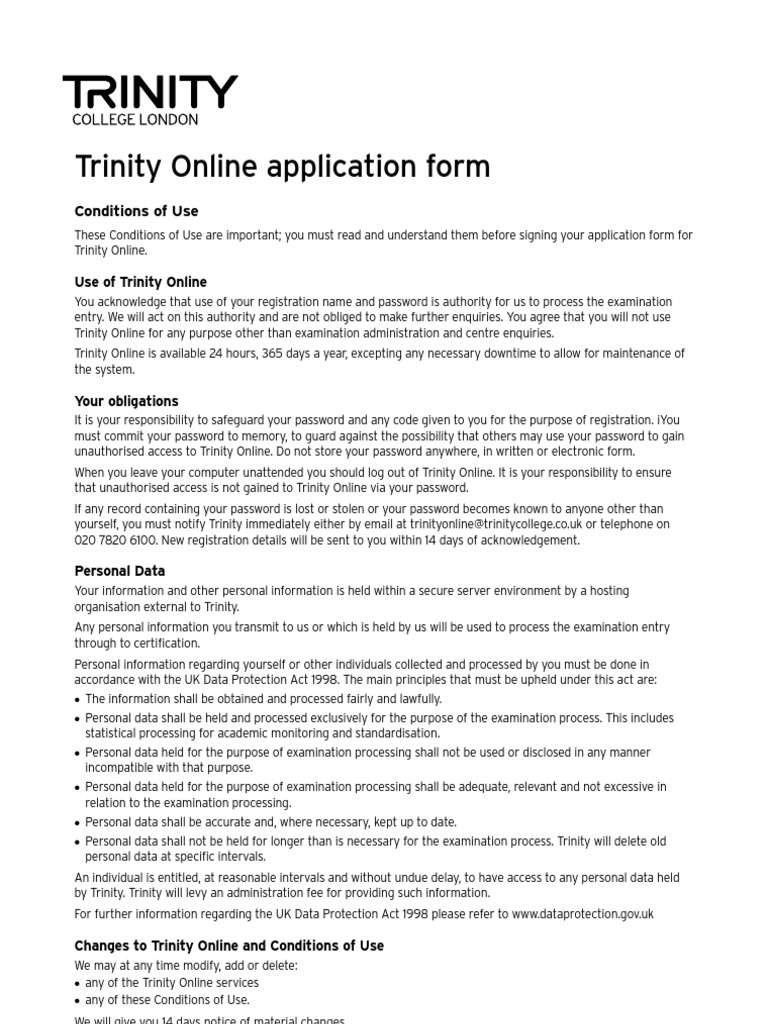 Trinity Online Application Guidelines | PDF | Personally Identifiable ...
