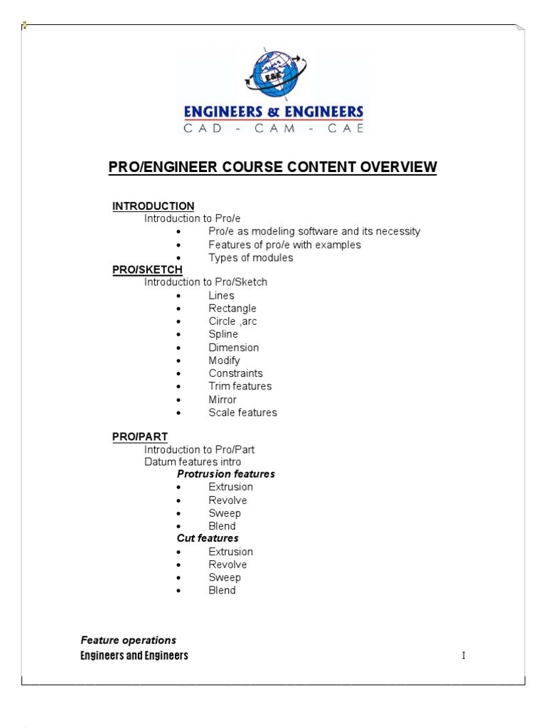 Pro/Engineer Course Overview | PDF | Technology & Engineering