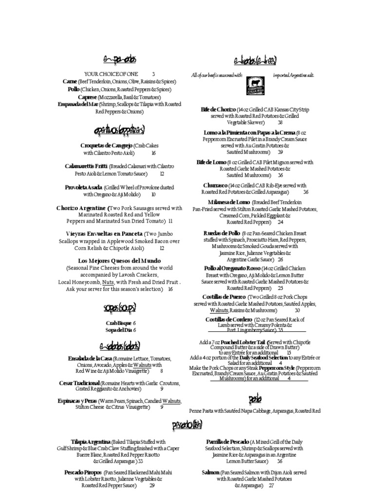 Piropos Restaurant Menu Overview | PDF | Salad | Roasting