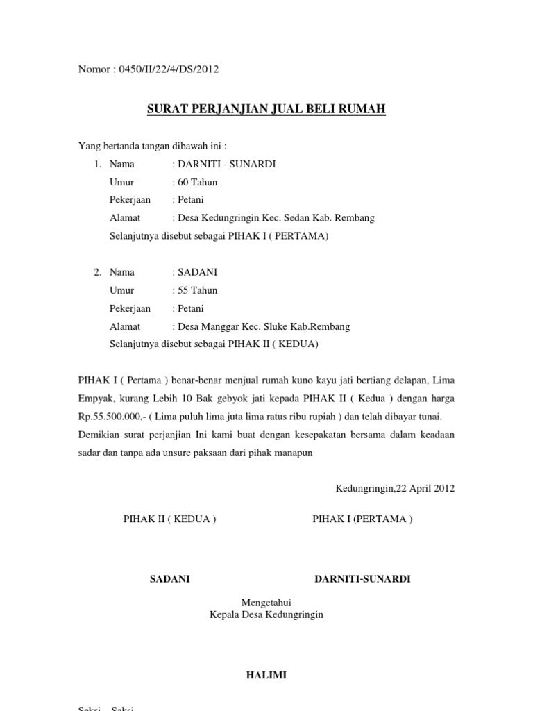 Contoh Surat Jual Beli Rumah Dari Desa Nusagates
