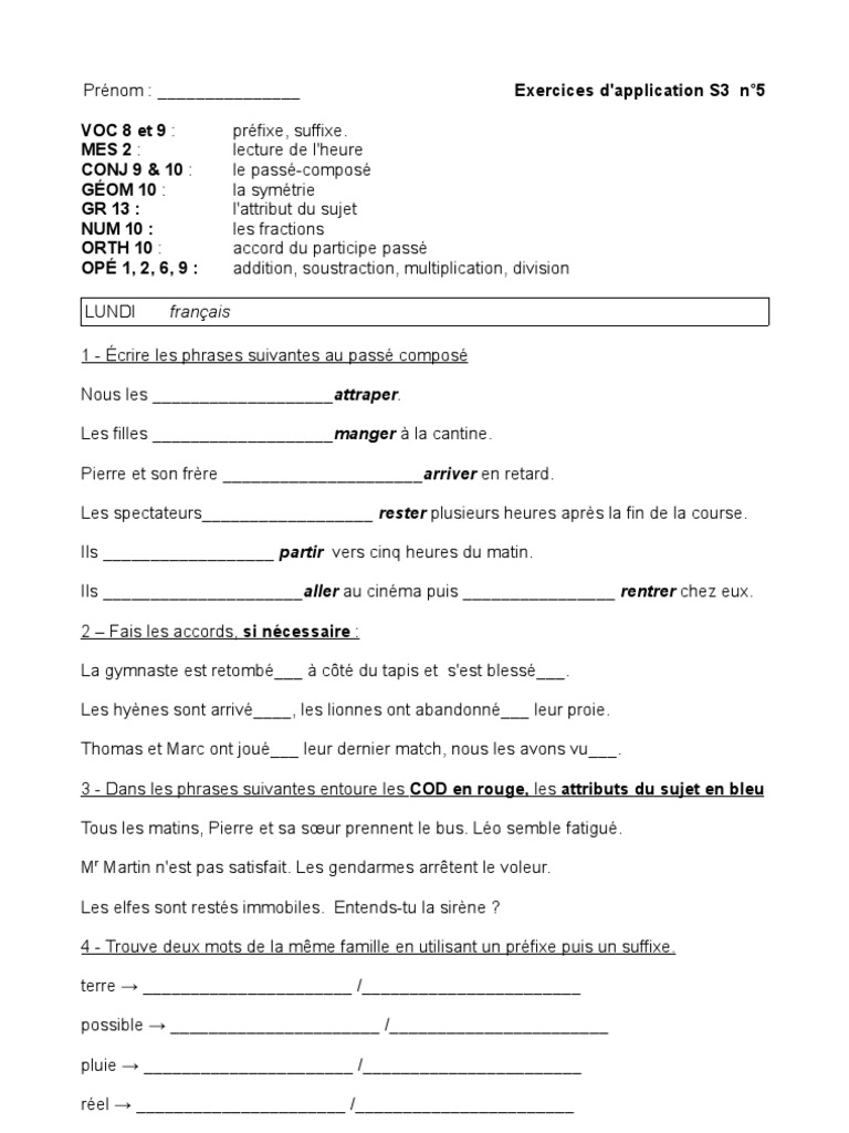 Exercices Francais Cm1 à Imprimer Pdf Exercice CM1 | PDF | Langues | Enseignement des mathématiques