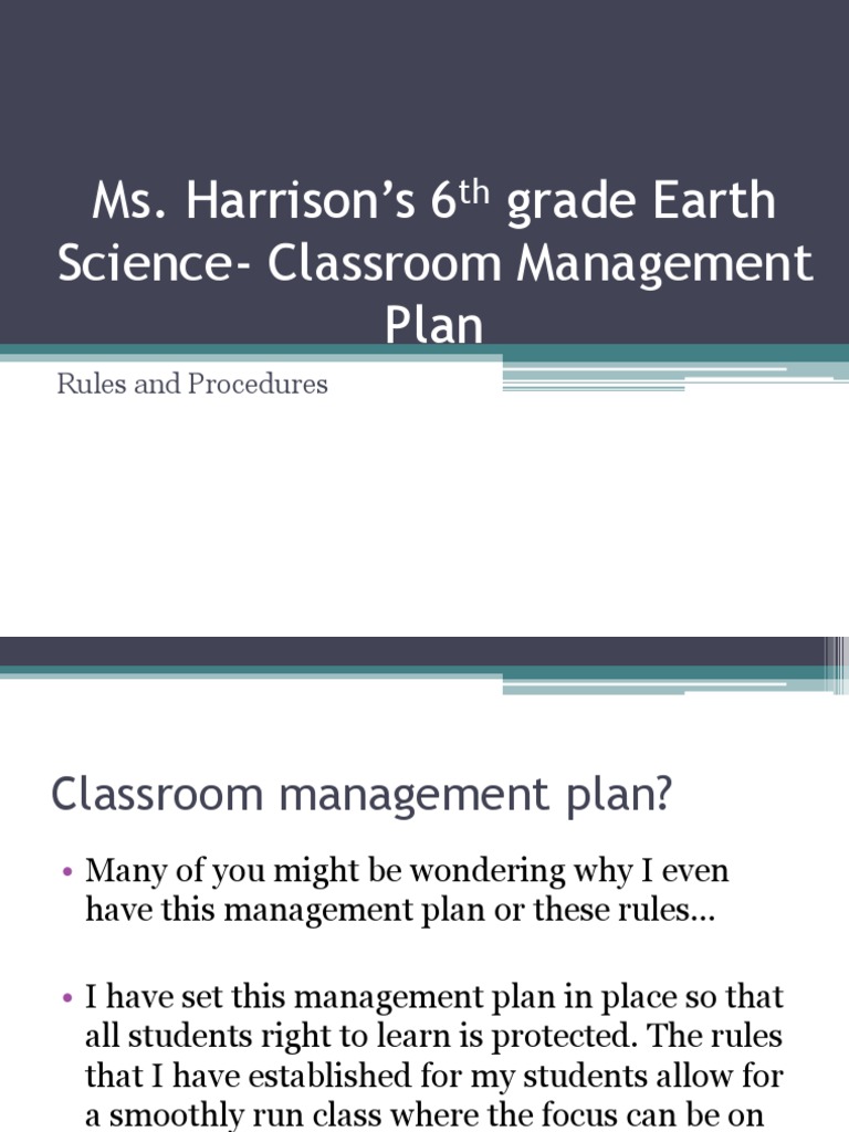 Ms. Harrison's 6 Grade Earth ScienceClassroom Management Plan PDF