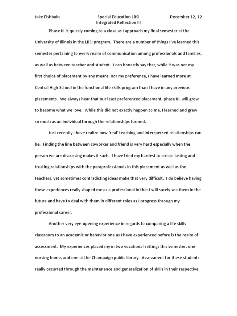 Integrated Reflection III | PDF | Special Education | Educational ...