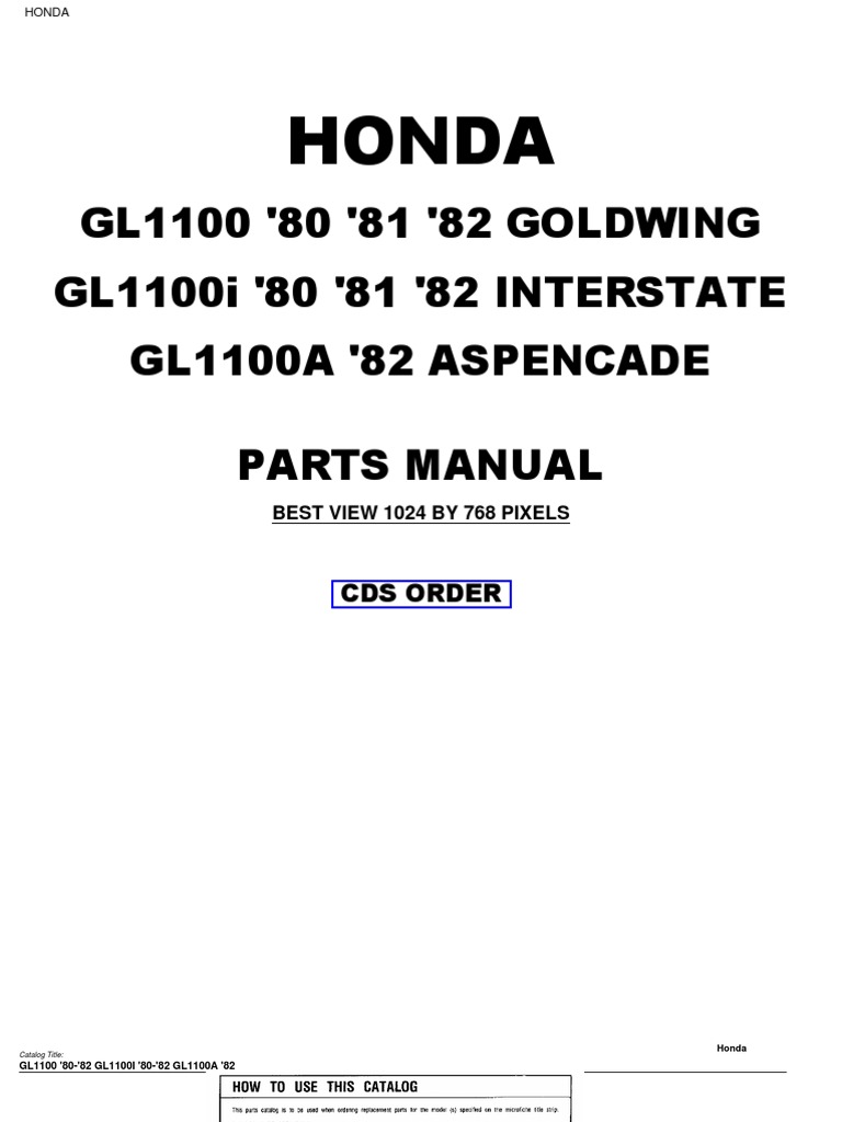 Honda Goldwing GL1100 1980 To 1982 Honda Parts Manual-B760B | PDF