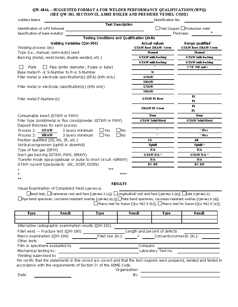 Welder Performance QualificationInteractive Form QW484A PDF