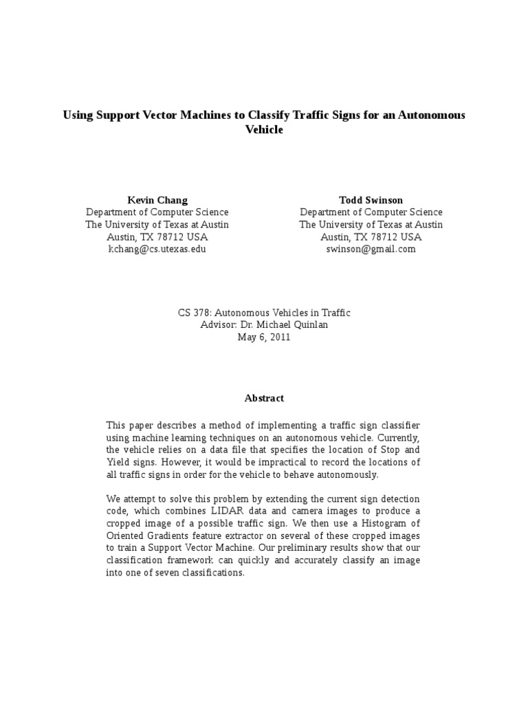 Traffic Sign Detection Support Vector Machine Statistical Classification