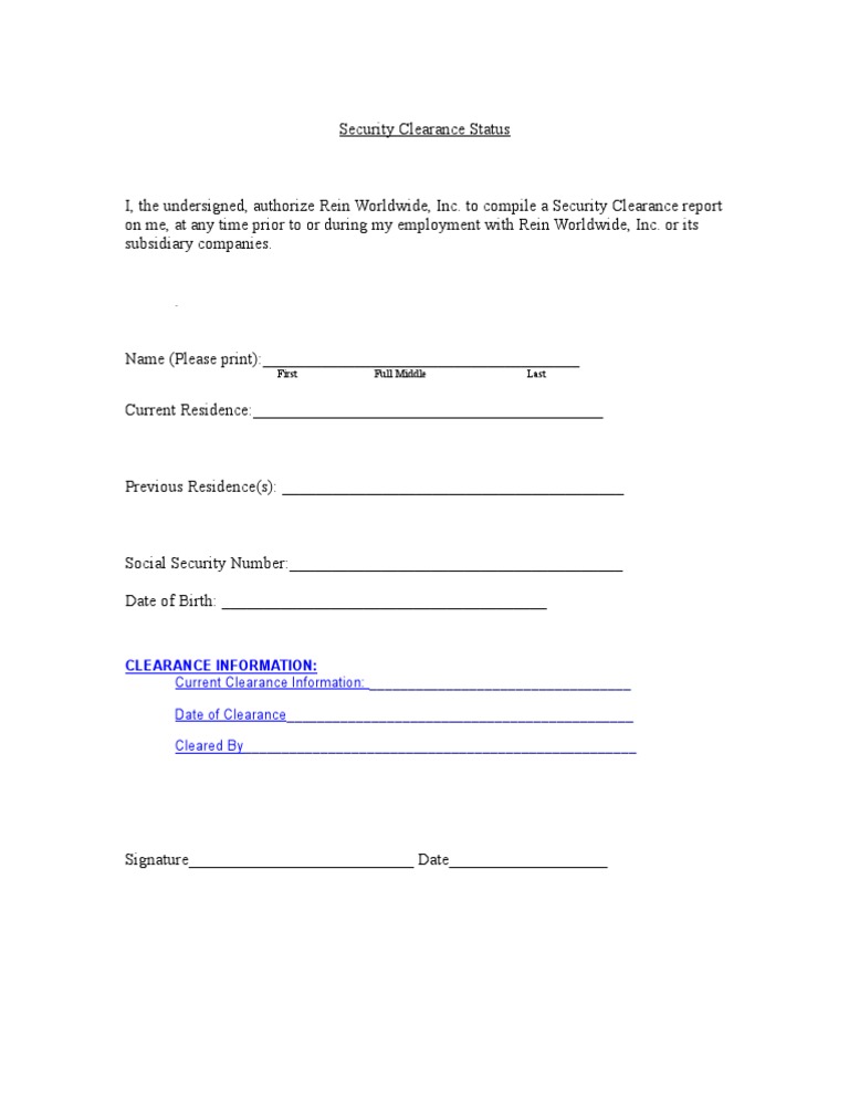 Security Clearance Authorization Form | PDF