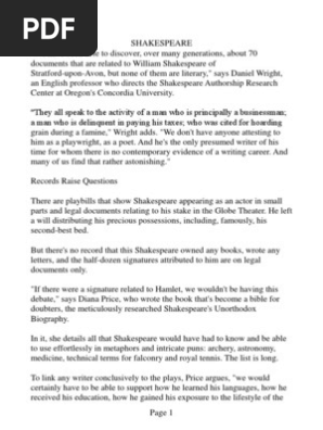 The Imposter Shakespeare Authorship Question William Shakespeare