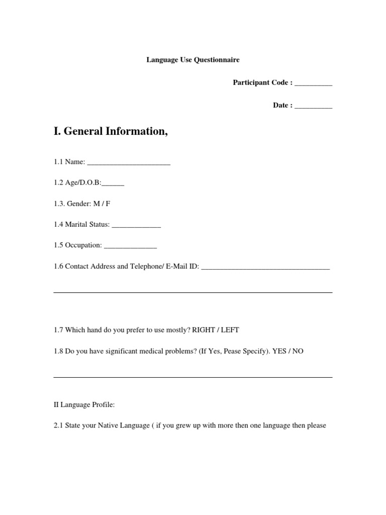 Language Use and Proficiency Survey | PDF | Foreign Language | Test Of ...