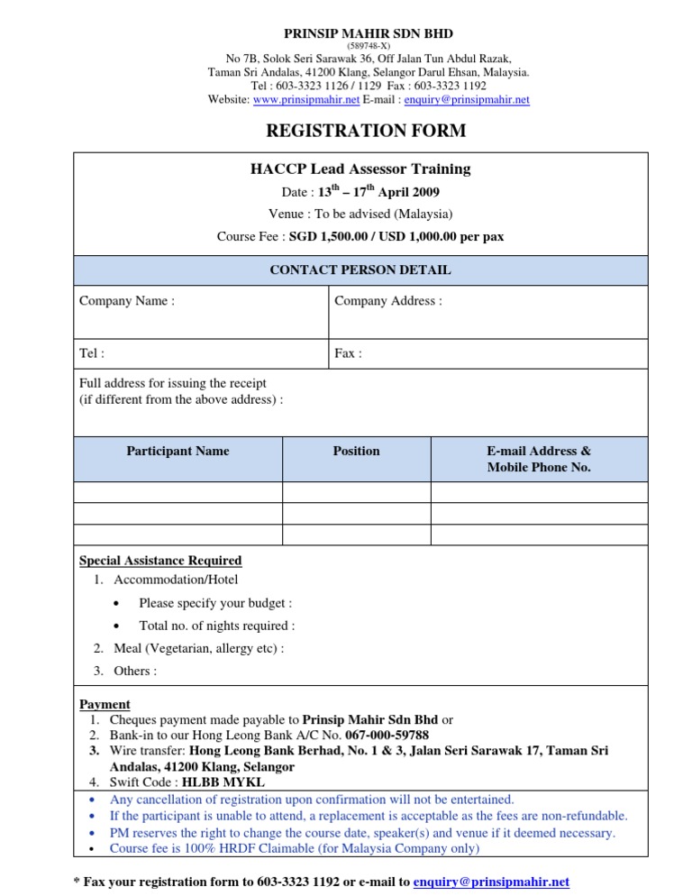 HACCP Lead Assessor Training Registration | PDF