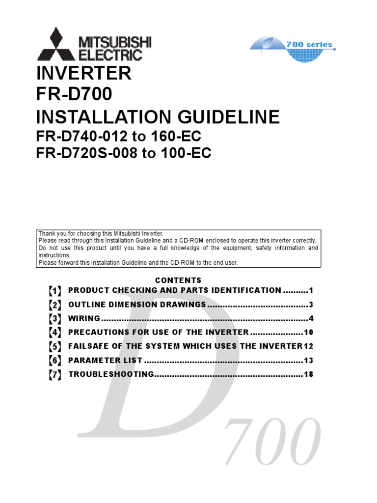 Mitsubishi D700 Installation Guide PDF Power Inverter Electrical