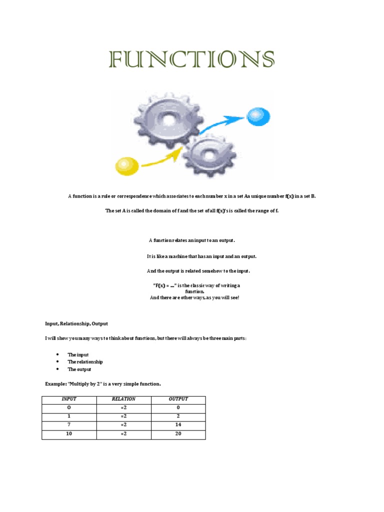 Functions: Input, Relationship, Output | PDF | Function (Mathematics ... image.