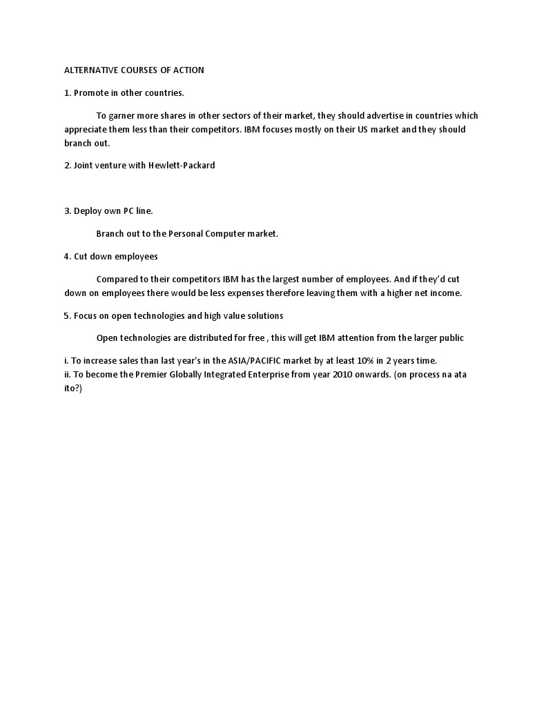 Alternative Courses Of Action Pdf Hewlett Packard Economies