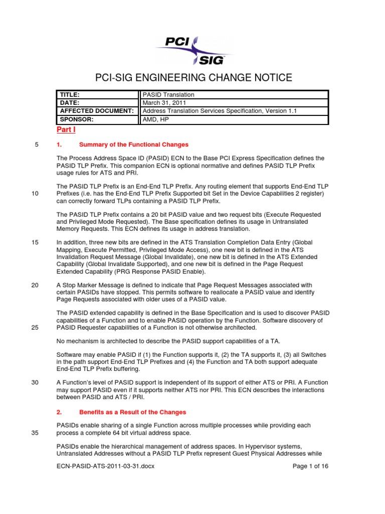 PASID TLP Prefix Specification Update | PDF | Cpu Cache | Bit