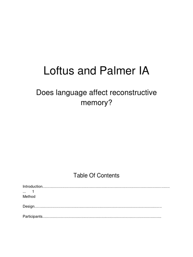Loftus and Palmer IA PDF Experiment Schema (Psychology)