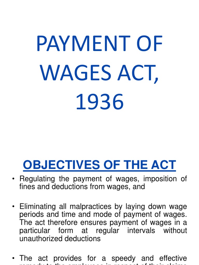 Unit 3 Payment of Wages Act 1936 PDF Tax Deduction Wage