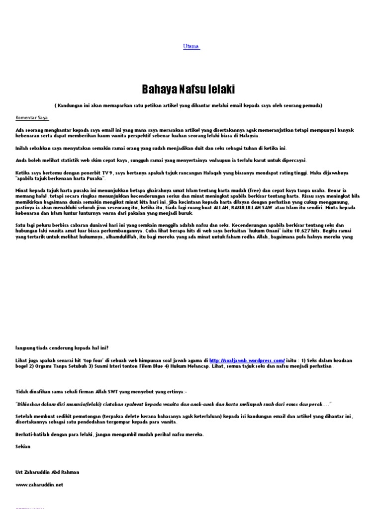 Bahaya Nafsu Lelaki Pdf