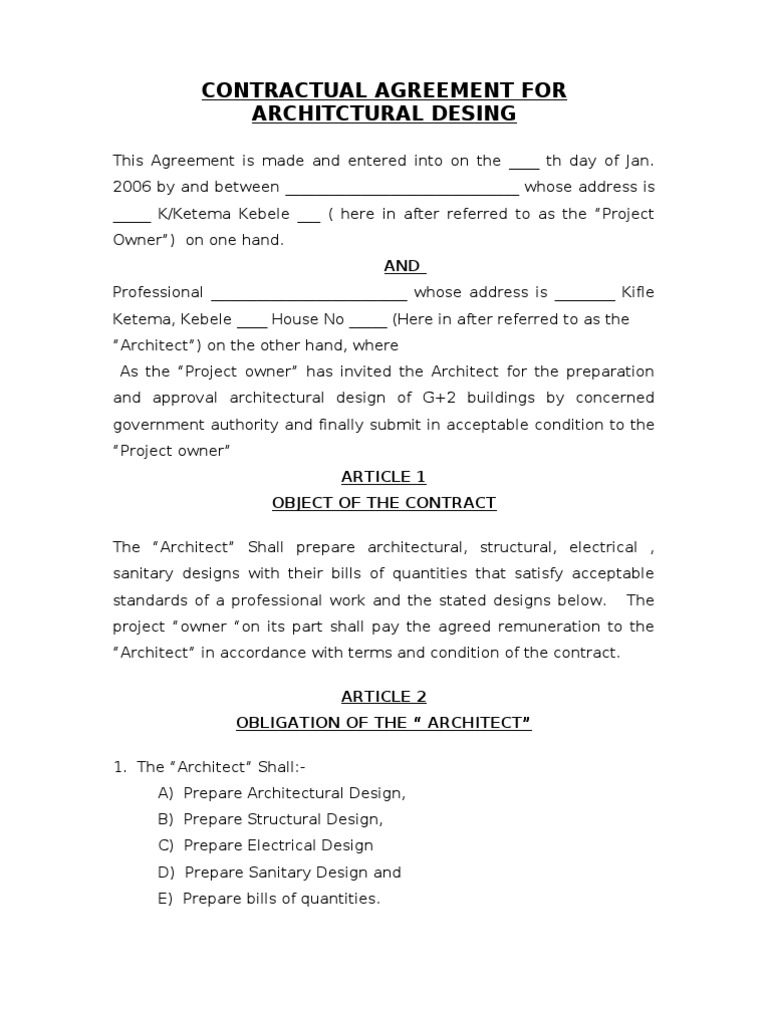 Architectural Design Contract Agreement | PDF | Architect | Business Law