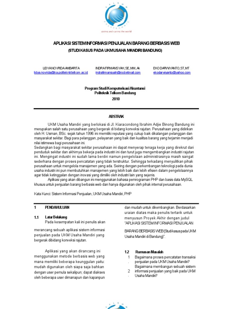 Jurnal Pa Aplikasi Sistem Informasi Penjualan Barang Berbasis Web