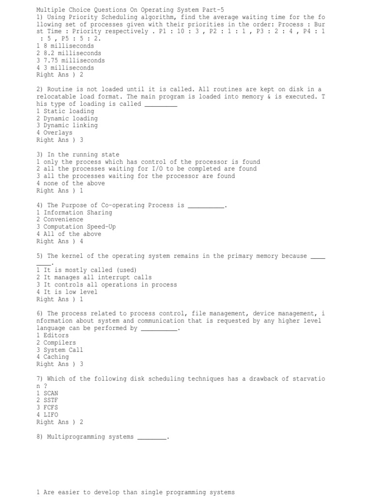 OS MCQ Set 5 PDF Scheduling Process