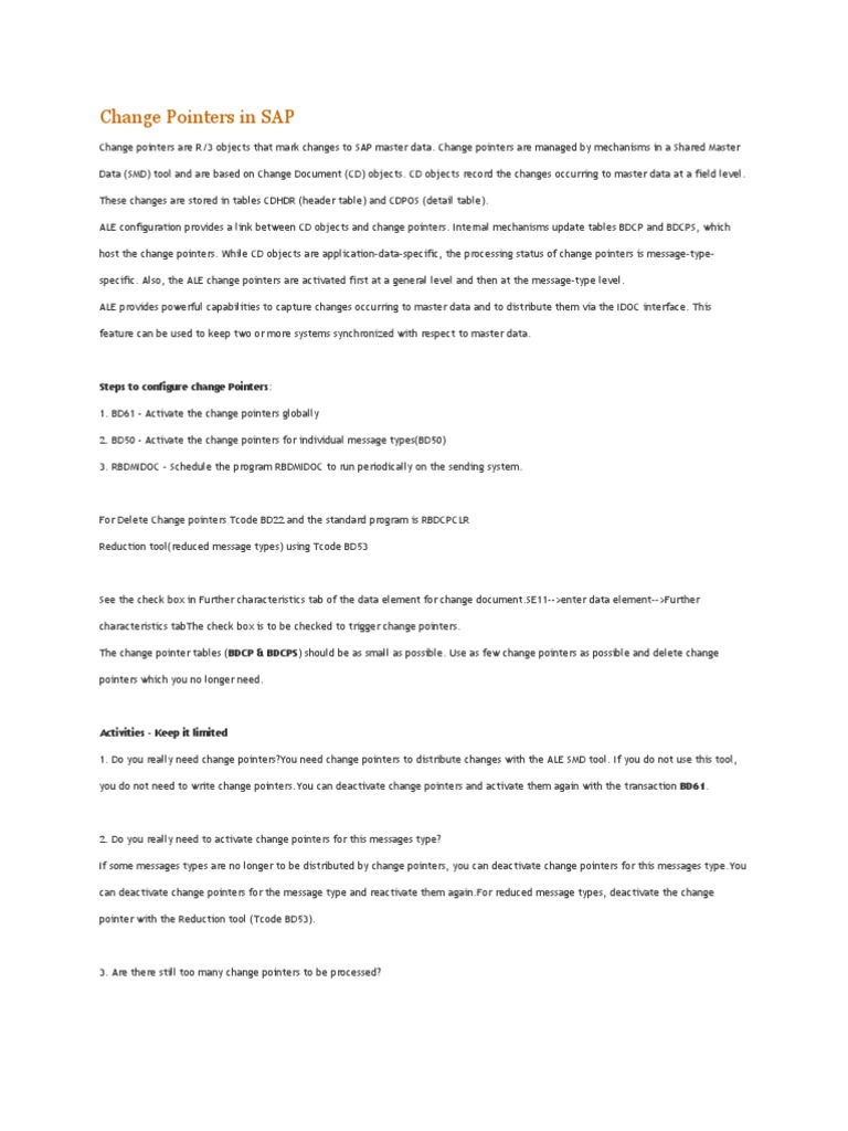 Change Pointers in SAP PDF Pointer Programming) Areas Of Computer Science