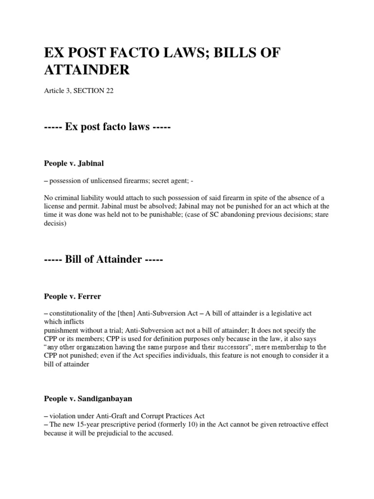 Ex Post Facto Law & Bill of Attainder (From BatasNatin) PDF