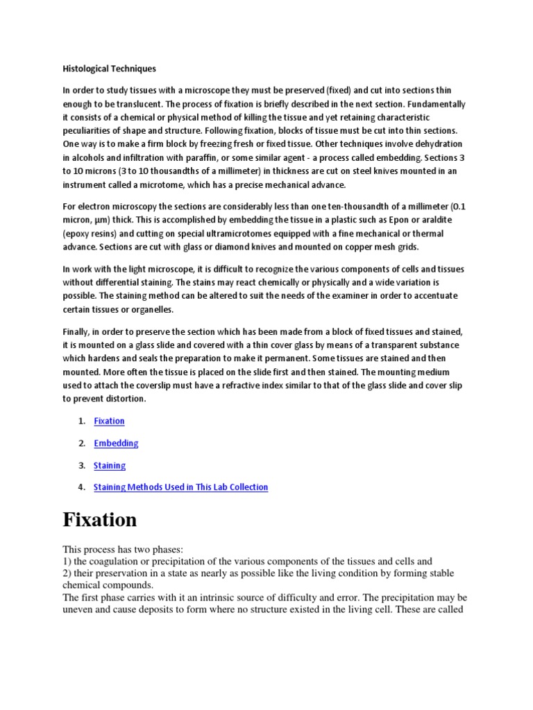 Histological Techniques Staining Fixation (Histology)