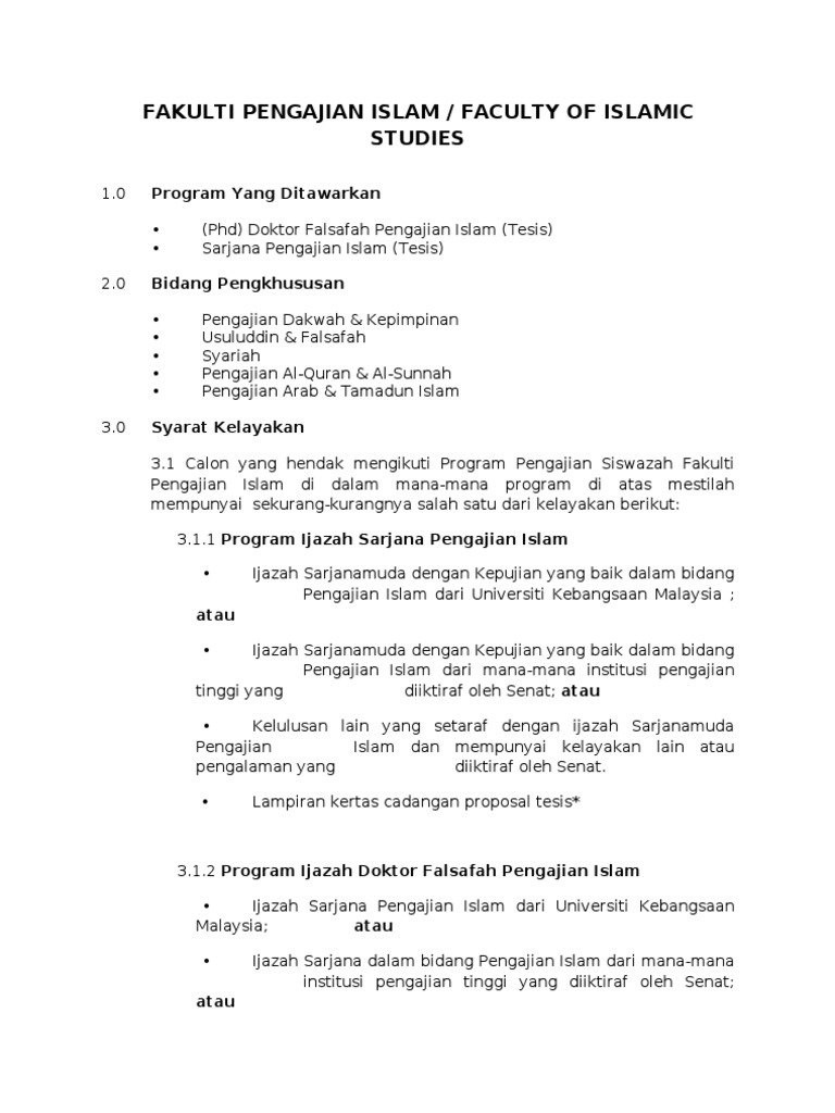 Program Sarjana Phd Pengajian Islam Mod Blended Learning Pdf