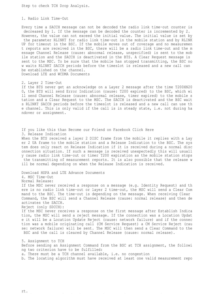 Dropped Call (TCH DropSDCCH Drop) TCH Drop Analysis PDF Wireless