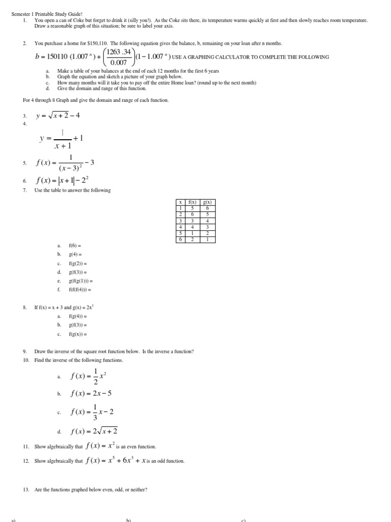 Printable Semester 1 Study Guide | PDF | Trigonometric Functions ...